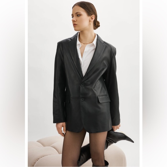 NWT Lamarque Black Felina Oversized Leather Blazer Size Large $675+ - Picture 4 of 15